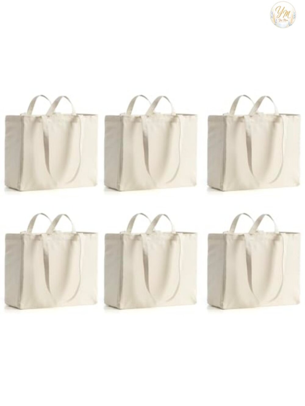 6 Pack Reusable Canvas Grocery Tote Bags with Shoulder Strap & Short Handle,